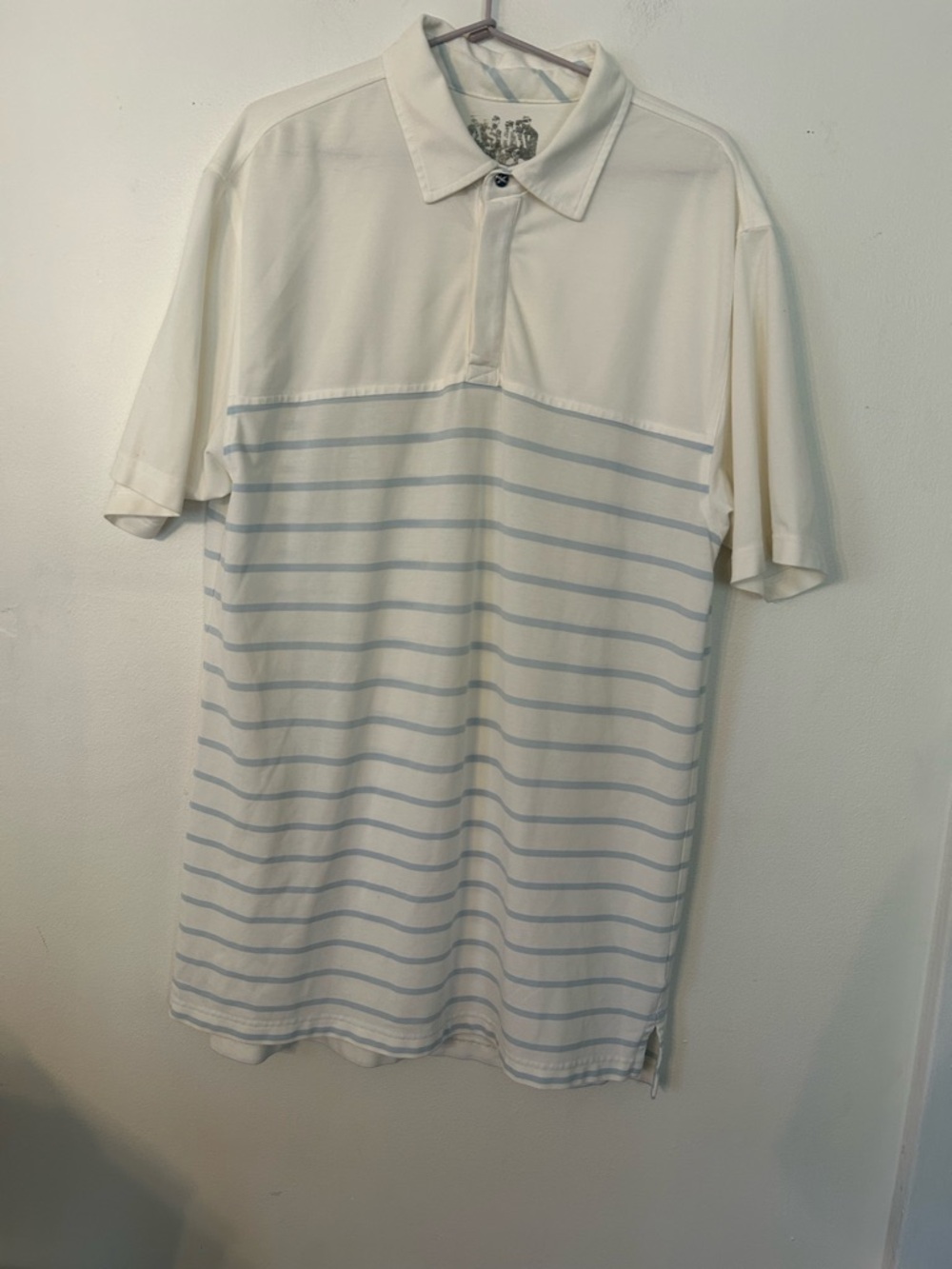 Ashworth Cream Polo with Light Blue Stripes